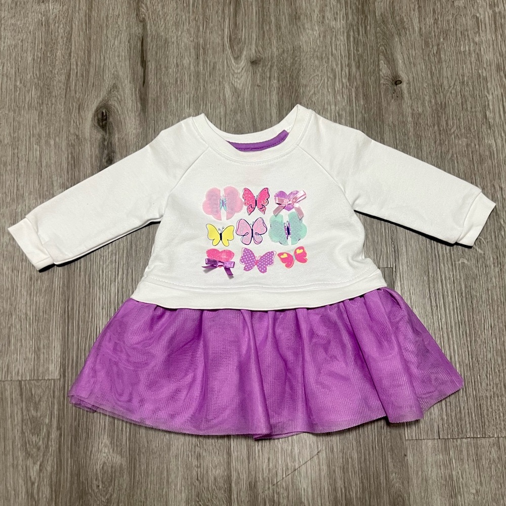 NWT Children’s Place Butterfly Dress w/ purple tulle‎ bottom, 6-9 months